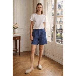 J.Crew Indigo Pinstripe Pleated Cotton Shorts Blue Longer Length Size 6 CA344